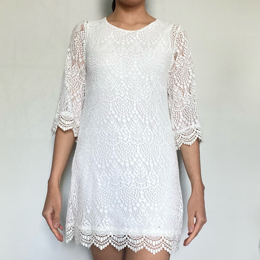 H&M White Lace Dress with 3/4 Length Sleeves